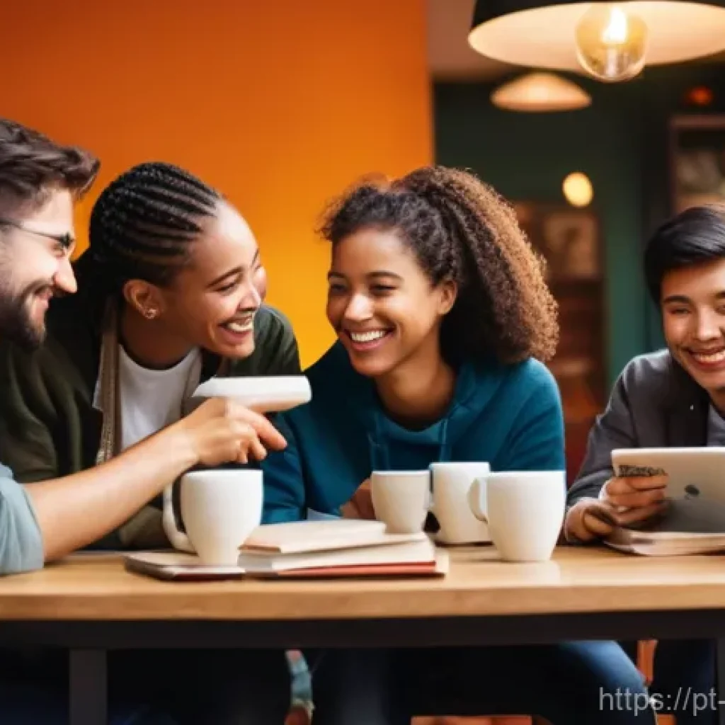 콩지래빗 관련 팬덤 사례 연구 - **Prompt:** A diverse group of friends, all wearing casual, comfortable clothing (such as t-shirts, ...