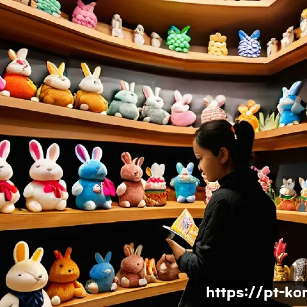 콩지래빗 굿즈 가격 비교 - A cozy and colorful collectible shop interior in São Paulo’s Liberdade district, showcasing authenti...