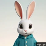 Home 19 콩지래빗 제작사 - A charming, minimalist anthropomorphic rabbit character named Kongji Rabbit, wearing stylish, cultur...