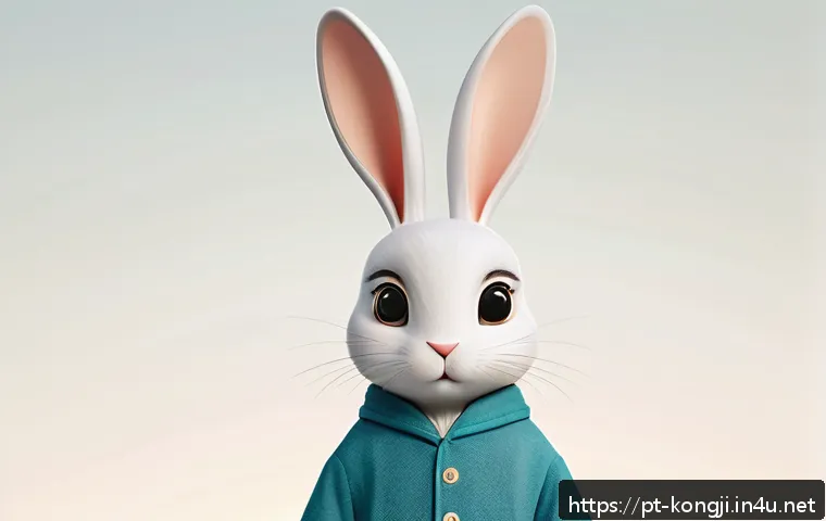 콩지래빗 제작사 - A charming, minimalist anthropomorphic rabbit character named Kongji Rabbit, wearing stylish, cultur...