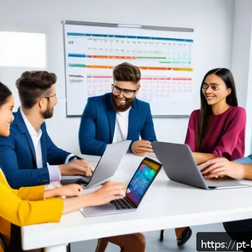 Home 30 콩지래빗의 SNS 마케팅 - A vibrant and modern social media marketing workspace featuring a diverse team of young professional...