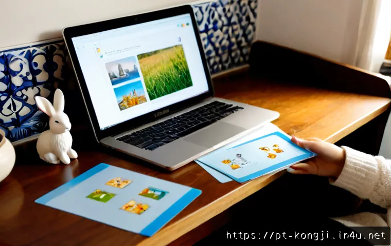 Home 17 콩지래빗 스토리 분석 - Photorealistic cozy Lisbon apartment workspace, thoughtful Portuguese woman analyzing a whimsical ra...